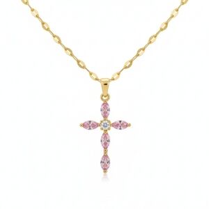🆕️ Elegant Gold and Pink Cross Pendant Necklace